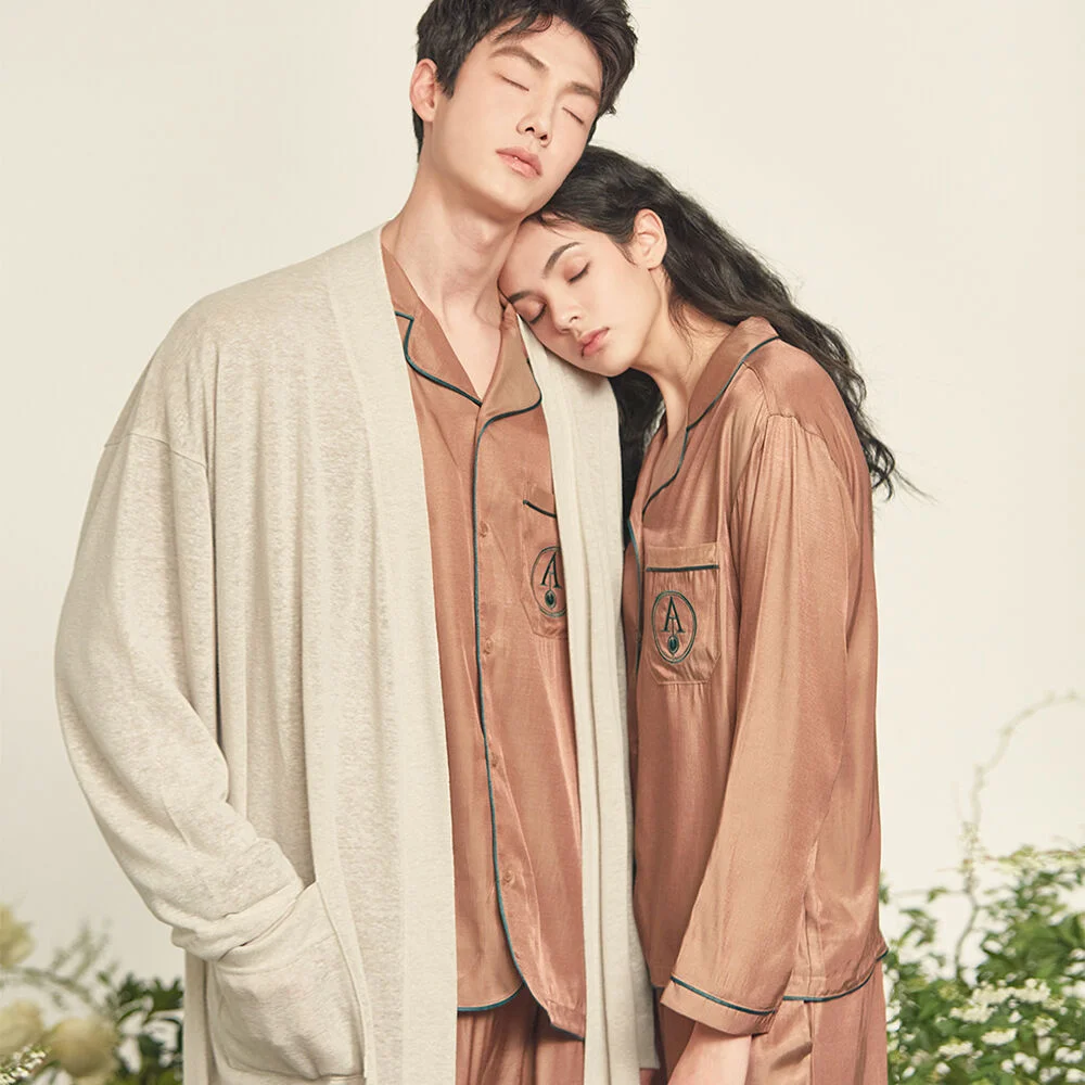 SILKY PAJAMA COUPLE SET_Brick