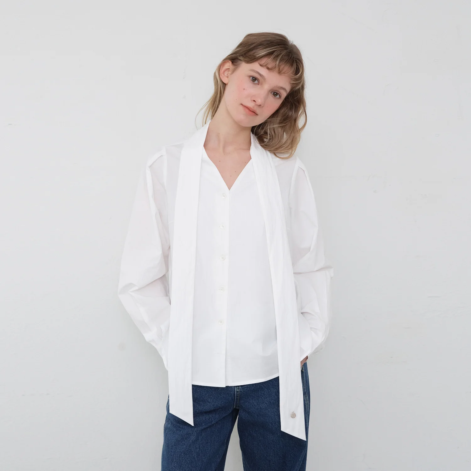 Grace 綁帶 雪紡衫_White