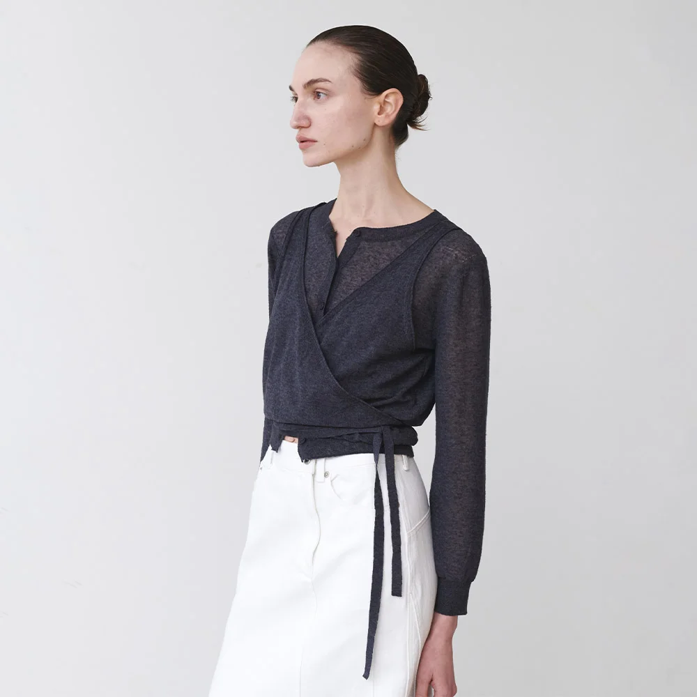See-through Cardigan + Strapped Sleeveless top SS5MD237_3color