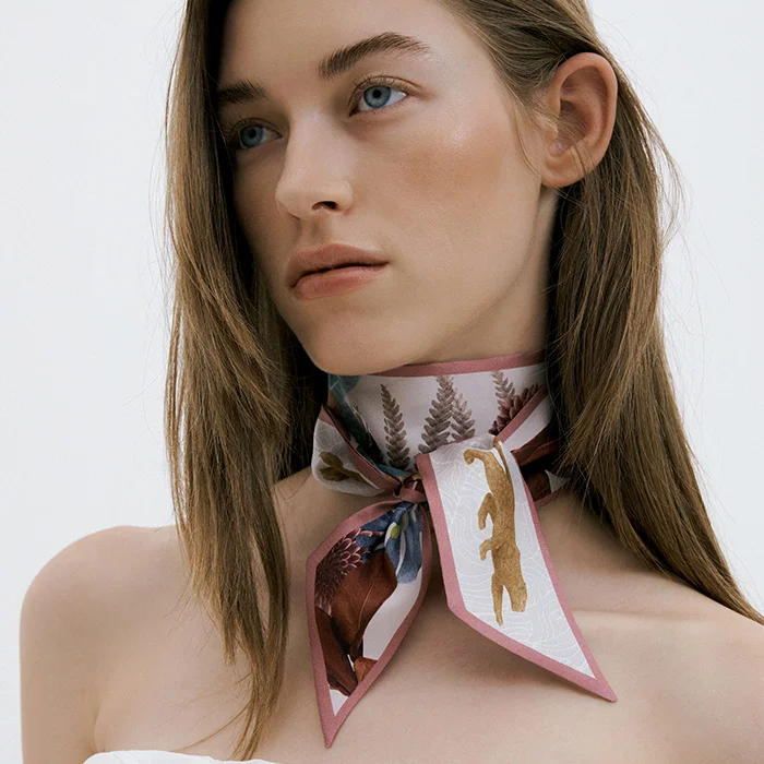 Wild Garden-Indie Pink Long Twilly Silk Scarf
