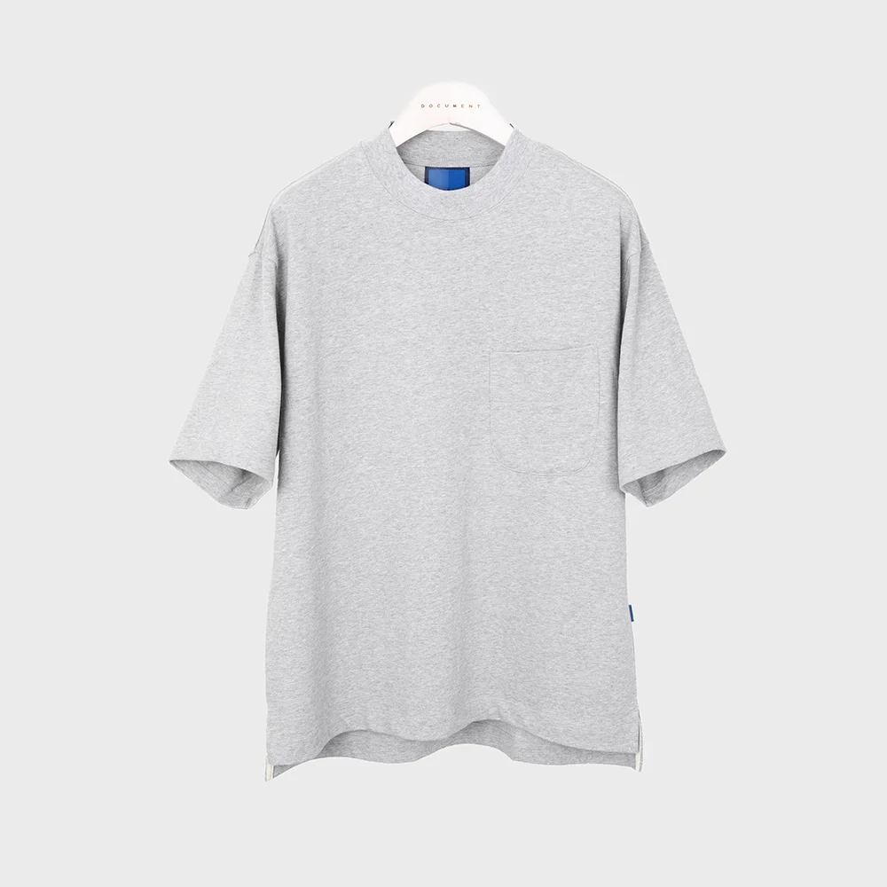 COTTON MOCK NECK POCKET T-SHIRT_MELANGE GREY