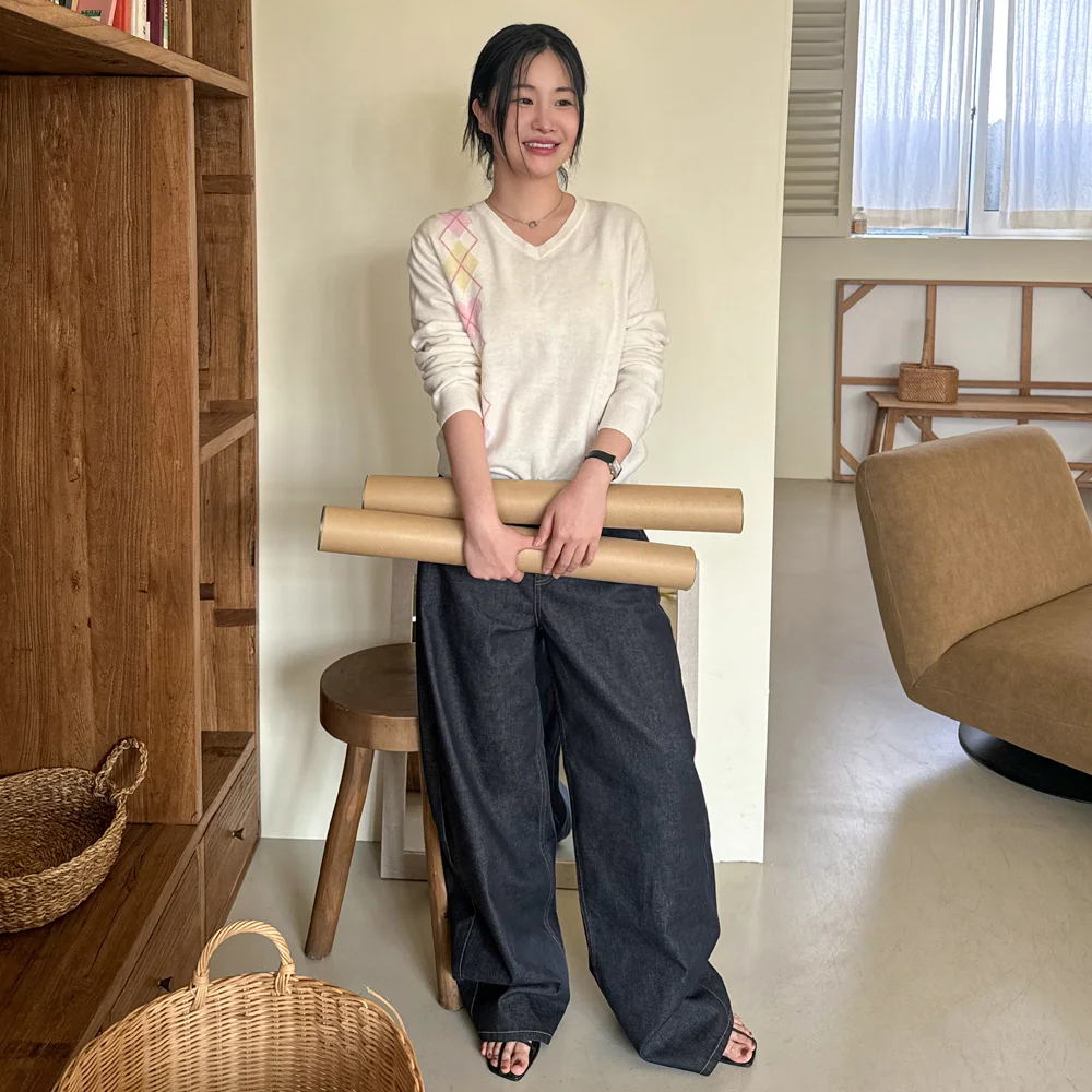 Balloon Fit Check Heart Denim (Indigo Blue)