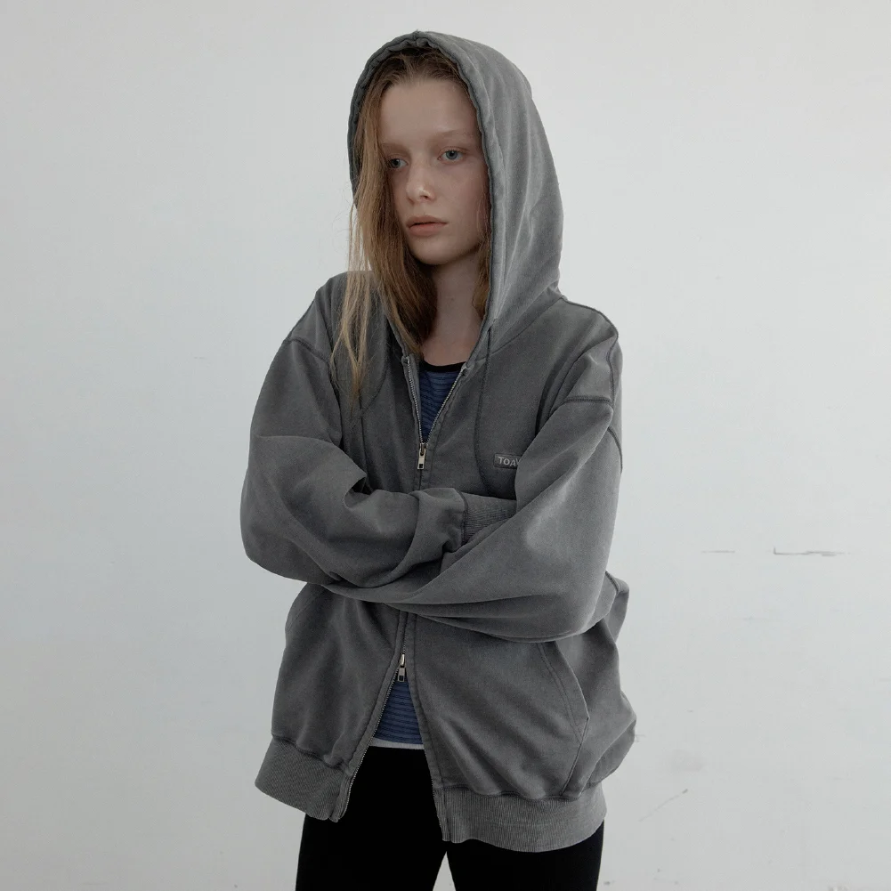 Stone Pigment Hood Zip-Up (Deep gray)