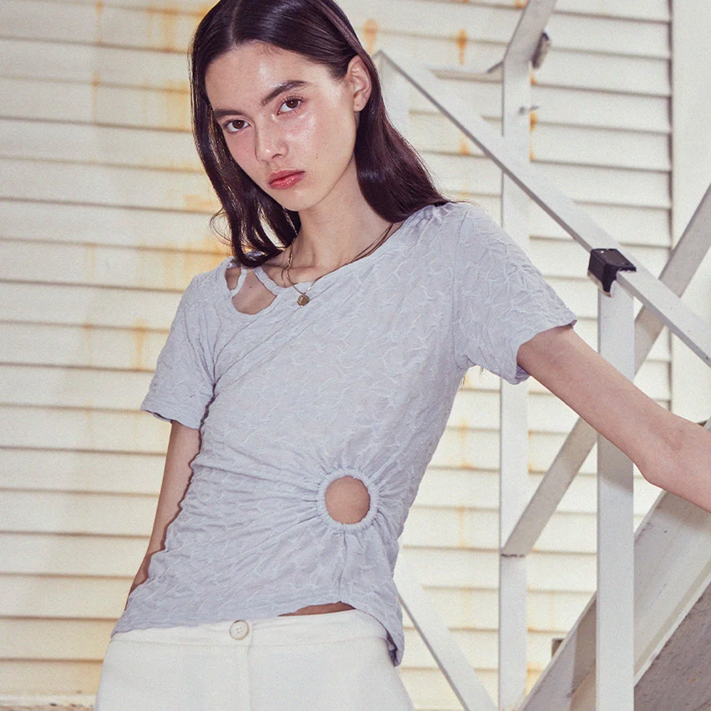 Hole Shirring Strap T-shirt (Lightgray)