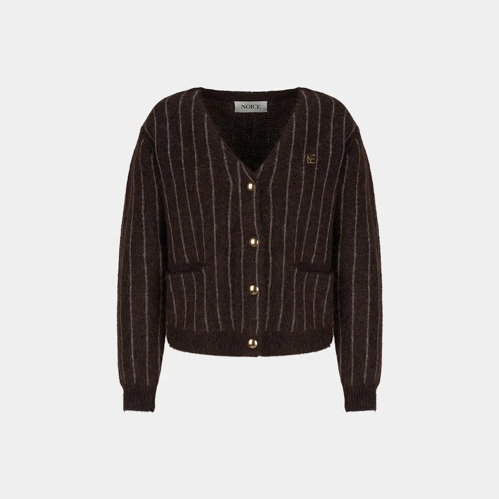(W) STRIPE MOHAIR KNIT CARDIGAN - BROWN