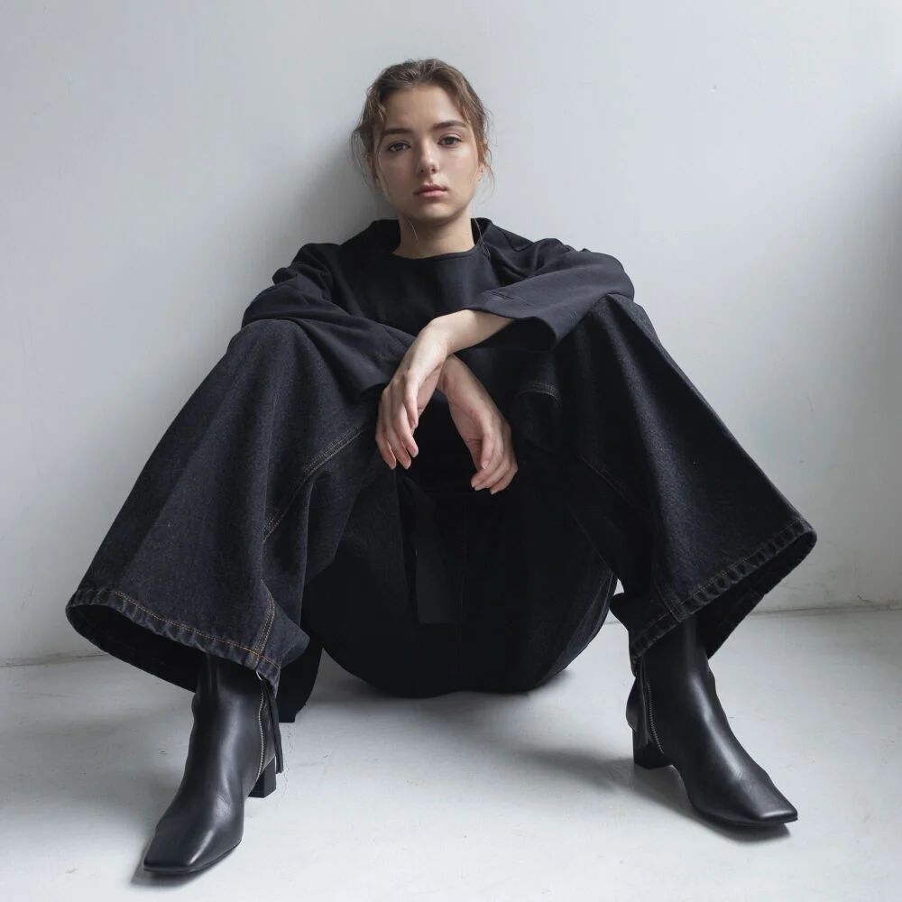 Pants Denim Wide High Waist Classic Black