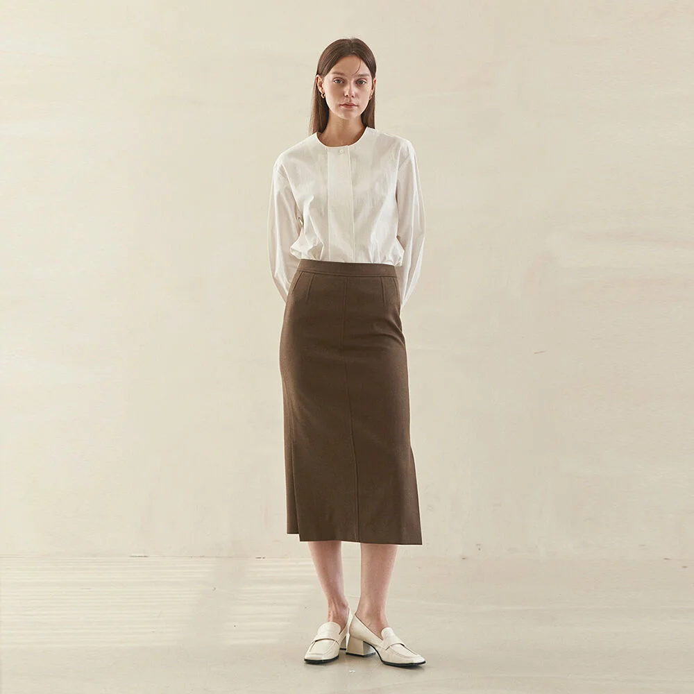 H-LINE SLIT SKIRT (butter brown)