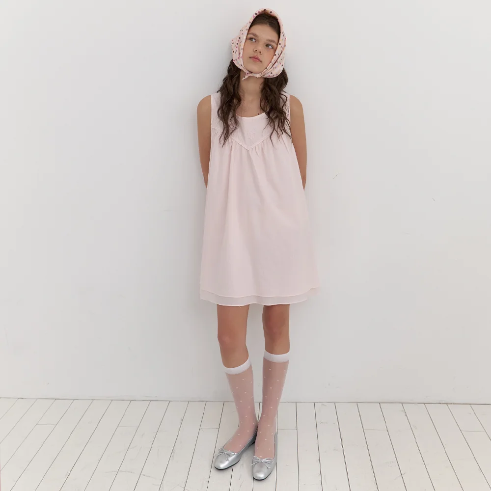 rose embroidery mini dress - baby pink