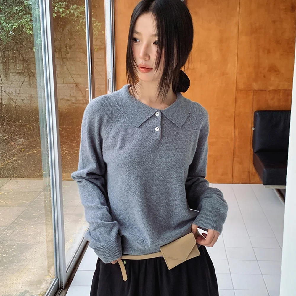 (woman) 學院風 衣領 針織衫_Gray