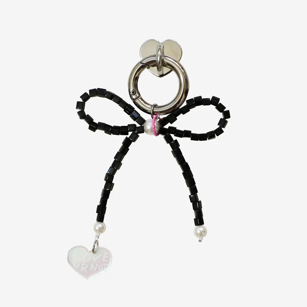 鑰匙扣&手機支架_Black Ribbon Beads Keyring&Tok