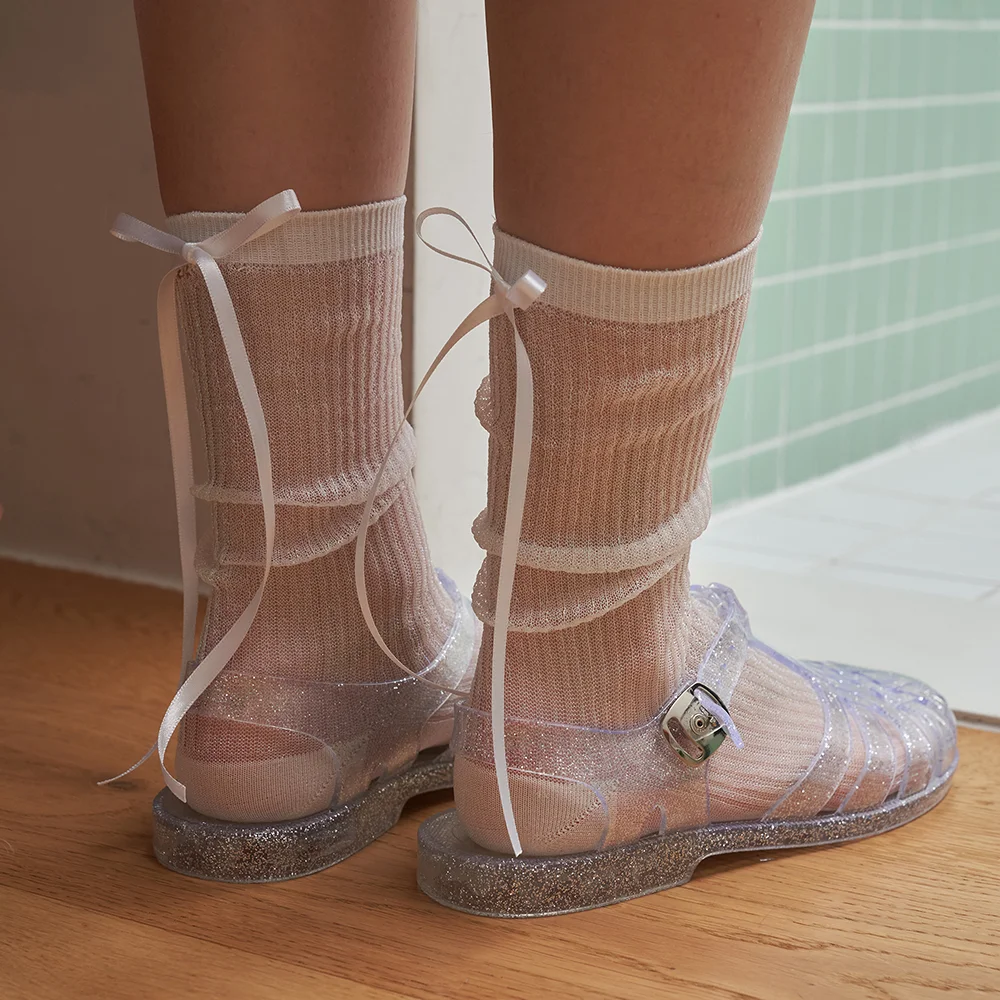 Back Ribbon Glitter Socks