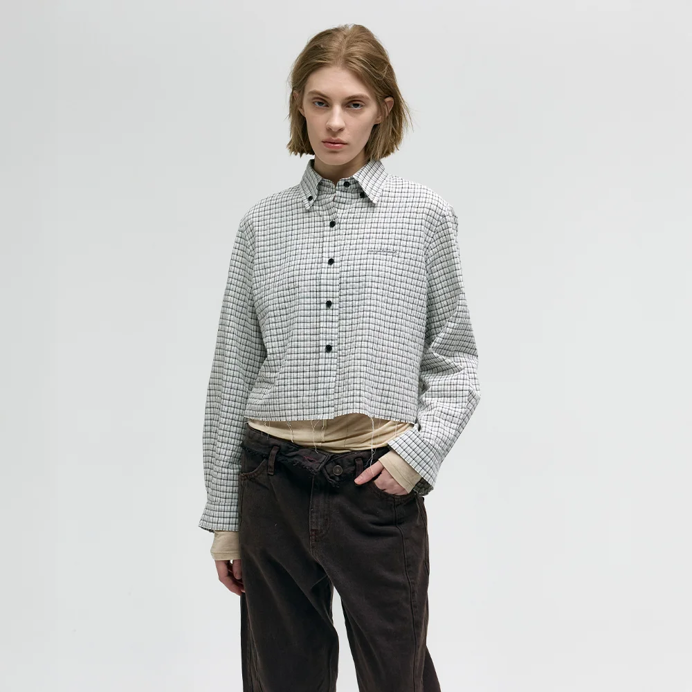 TATTERSALL CHECK CROP SHIRT_black