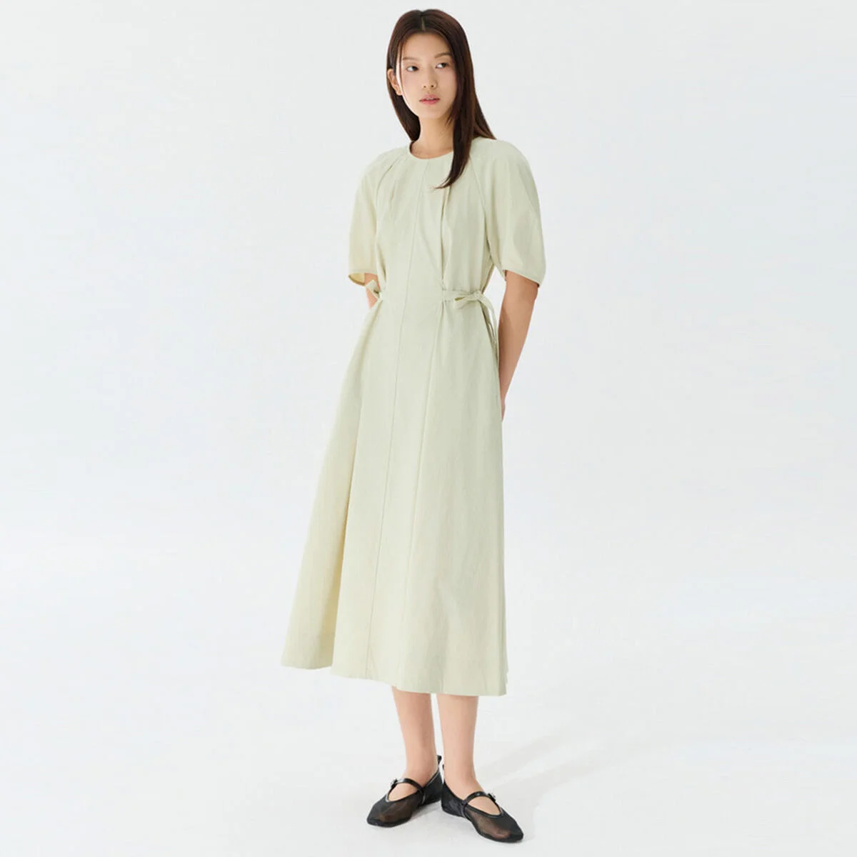蝴蝶結 泡泡 衣袖 長 連衣裙_SWWOPQ24010