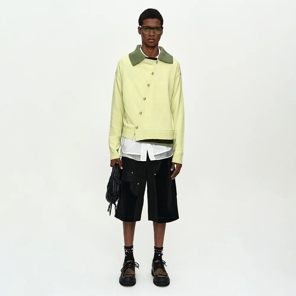 LAYERED COLLAR CARDIGAN atb1428m(LEMON)