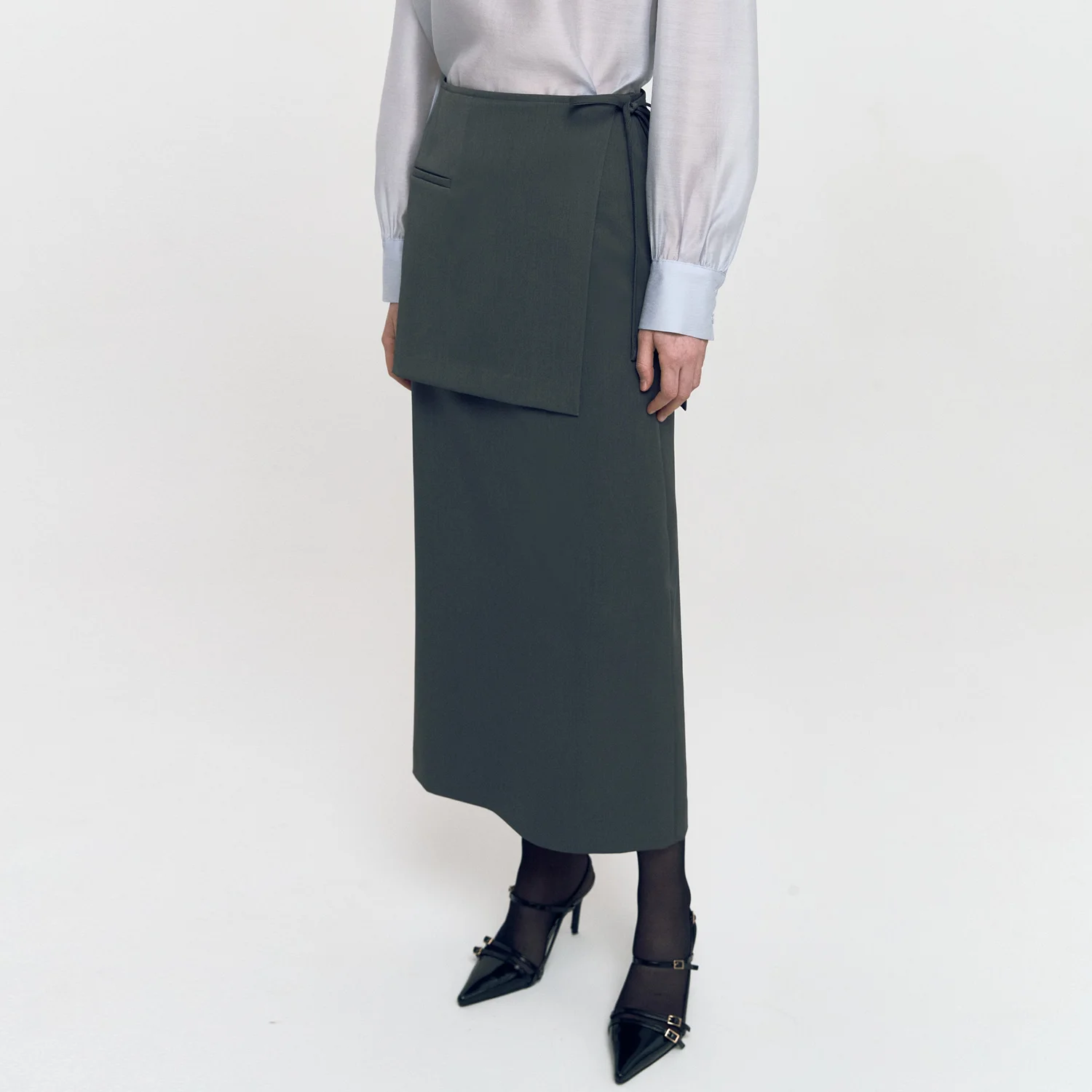 Wrap Layered Mexi Skirt CHARCOAL GRAY