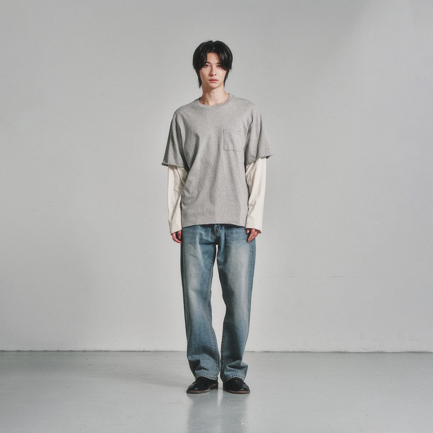 Layered Long Sleeve_Grey/Cream