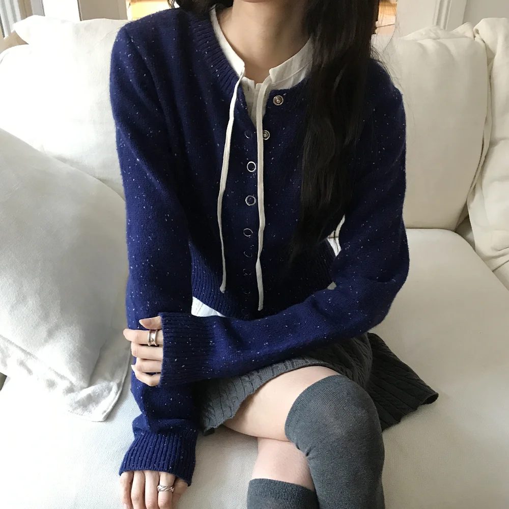 Connie 灰塵色 Fine 羊毛 開襟外套 ( 海軍藍 )