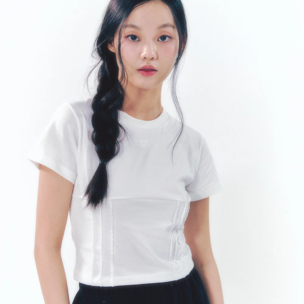 Heart Logo Shirring Detail Top Ivory