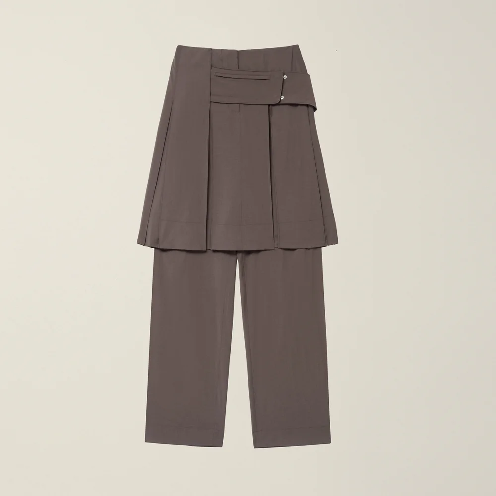 BELTED POCKET LAYERED SKIRT PANTS MODERN MOCHA