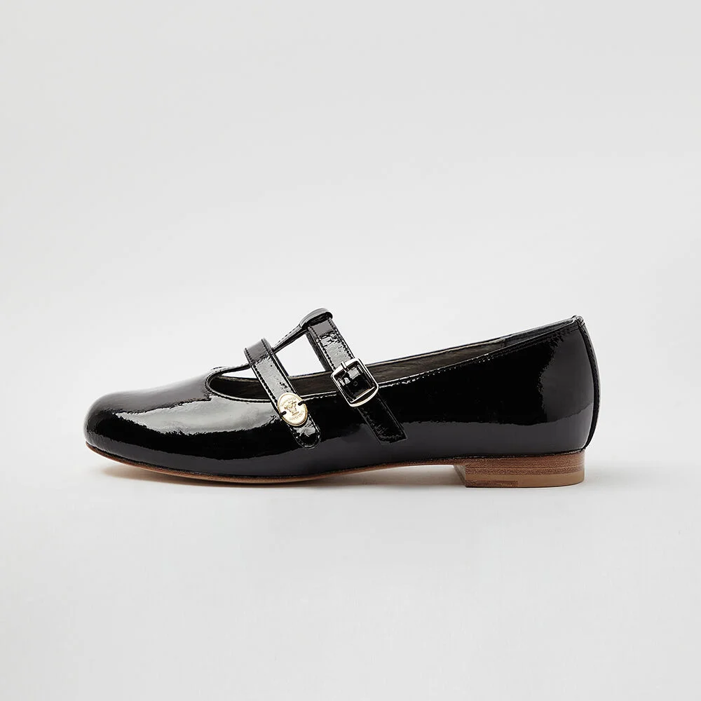 Gold Buckle Maryjane (Enamel Black)