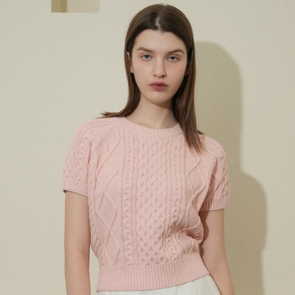 Cable Cotton Round Half Knit (pink)