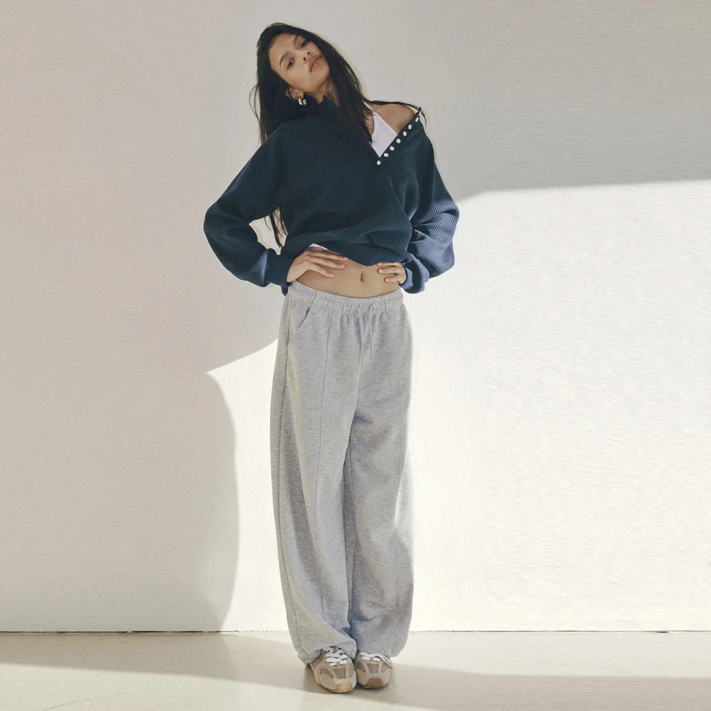 Pintuck Straight Leg Sweatpants 灰色