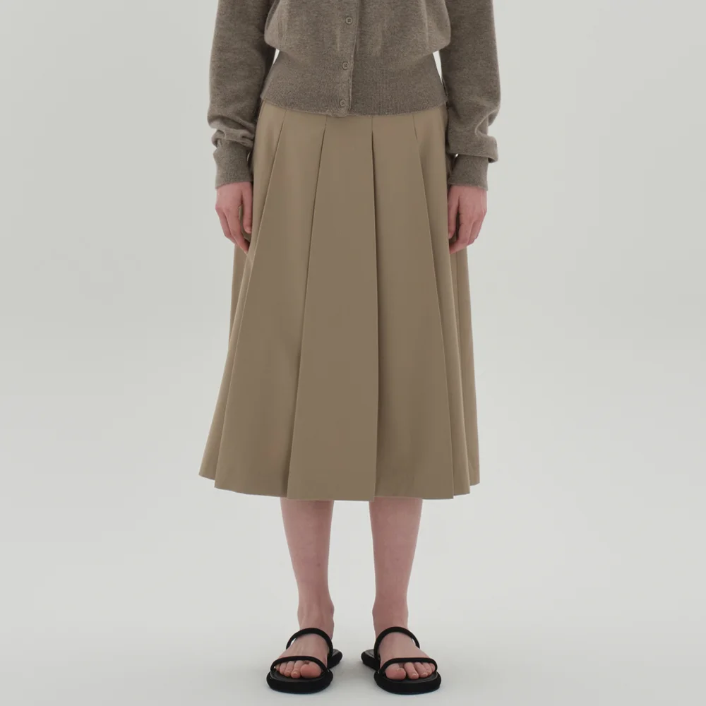 A line pleats skirt_cappuccino