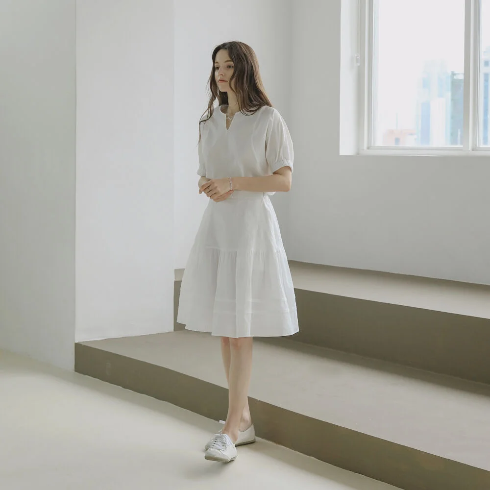 SET-UP 皺褶 圓領女裝襯衫 & 皺褶 Tiered Skirt