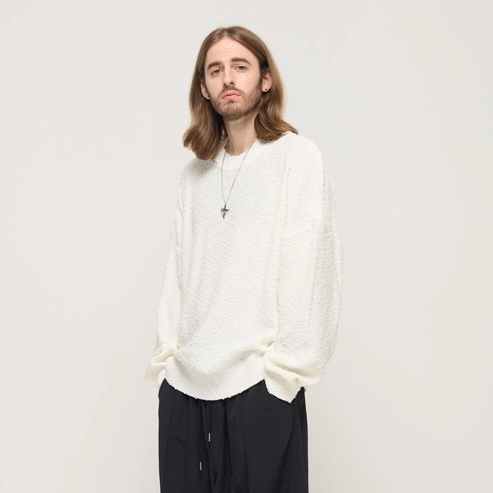 DROP BLOCK KNIT SEMI-OVERSIZED SWEATER (WHITE)