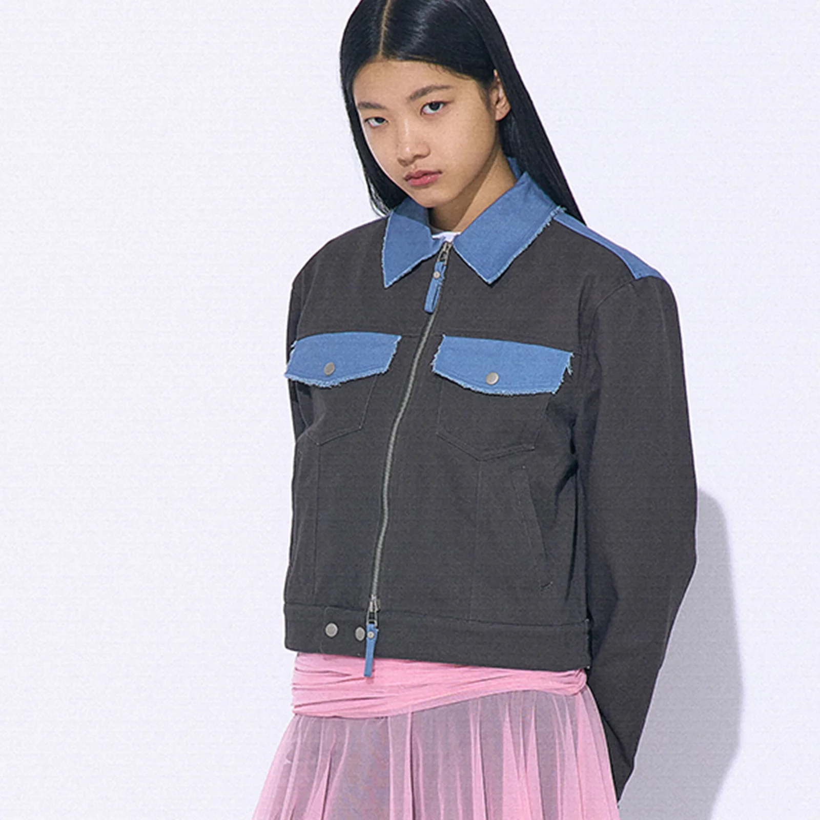 CUT OFF TRUCKER JACKET_CHARCOAL