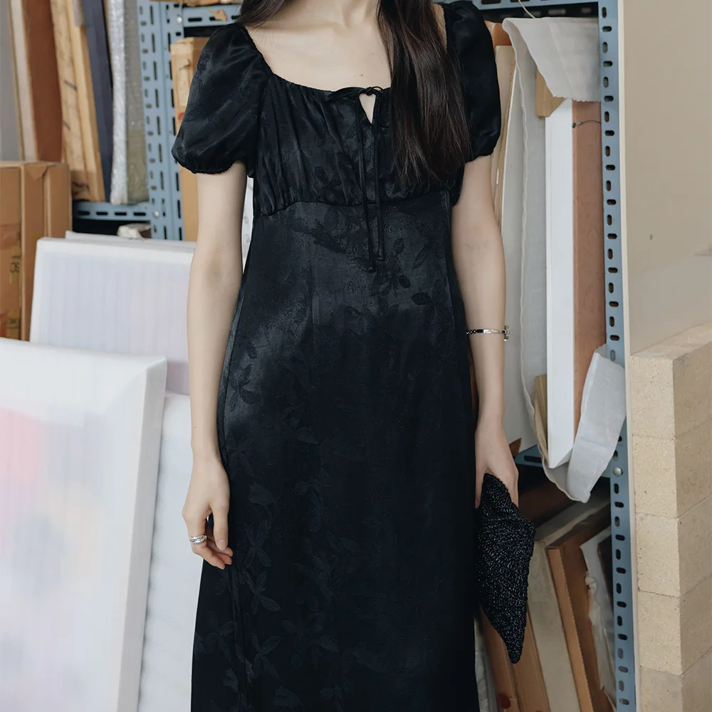 SATIN MAXI SMOKE ONEPIECE (BLACK)