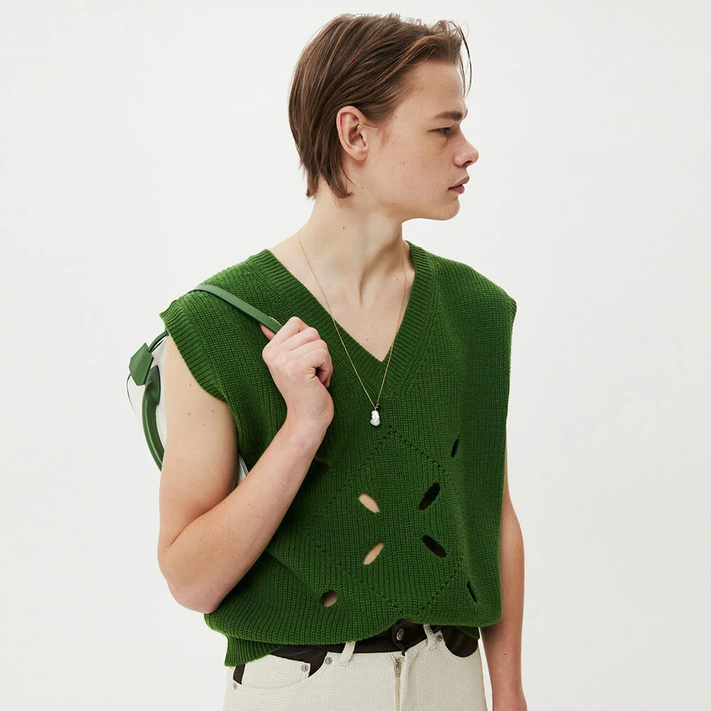 UNISEX, Argyle Hole Knit Vest / Forest