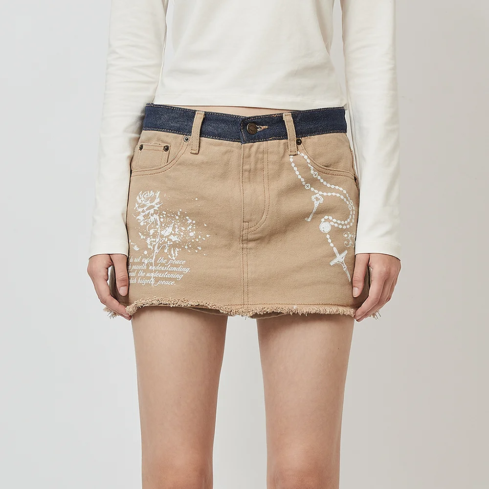 VINTAGE PRINTED SKIRT PANTS_BEIGE