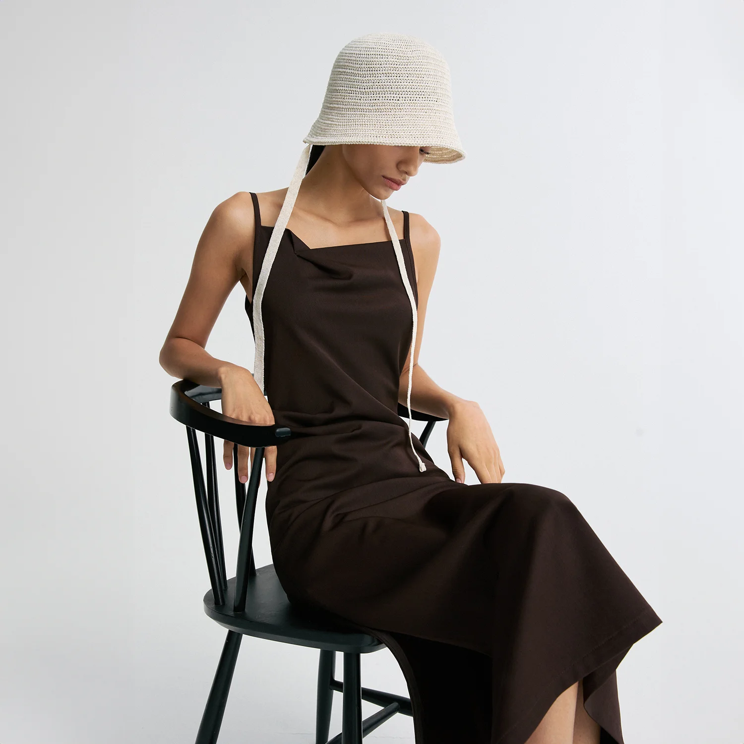 ZIP-HEM DRAPED MIDI DRESS CHOCOLATE