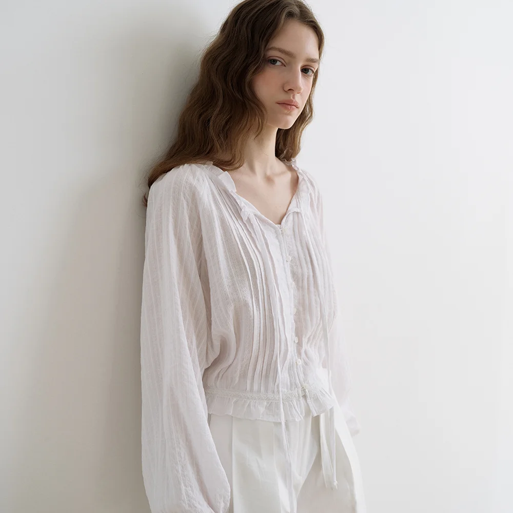 comos 1723 pintuck lace blouse (white)