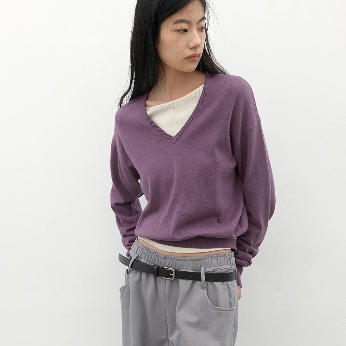 COTTON&WOOL OVERFIT V-NECK KNIT (T-7192)