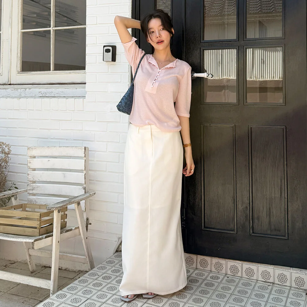 Back slit h-line long skirt - Ivory