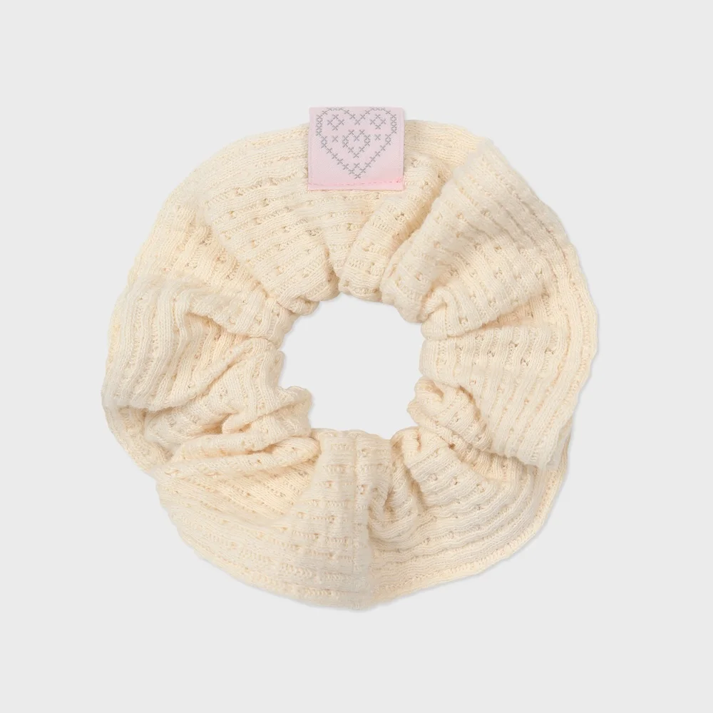 pointelle knit hair scrunchie ivory