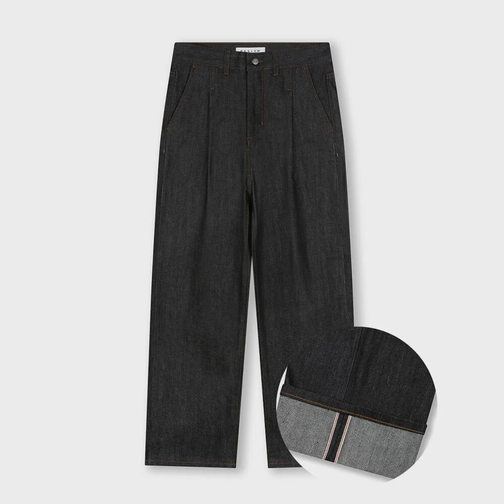 COMFY ONE TUCK SELVAGE DENIM PANTS BLACK