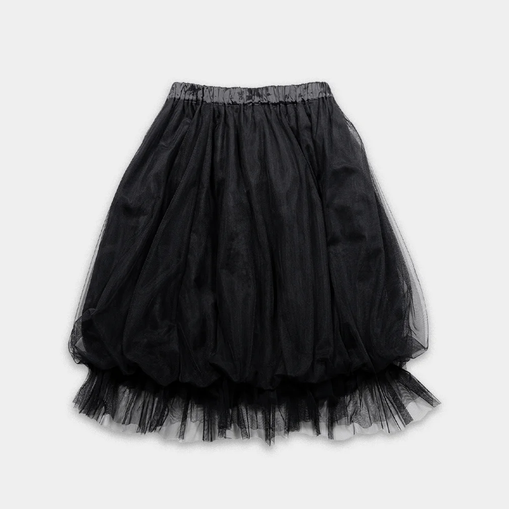 NEO BALLOON TULLE MIDI SKIRT - BLACK