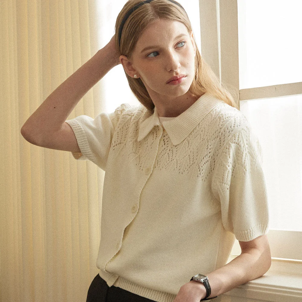 Crochet Collar Cardigan - Ivory
