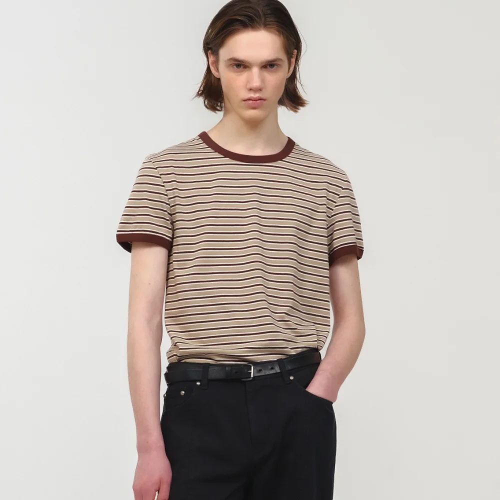 UNISEX, Stripe Ringer T-Shirt / Beige