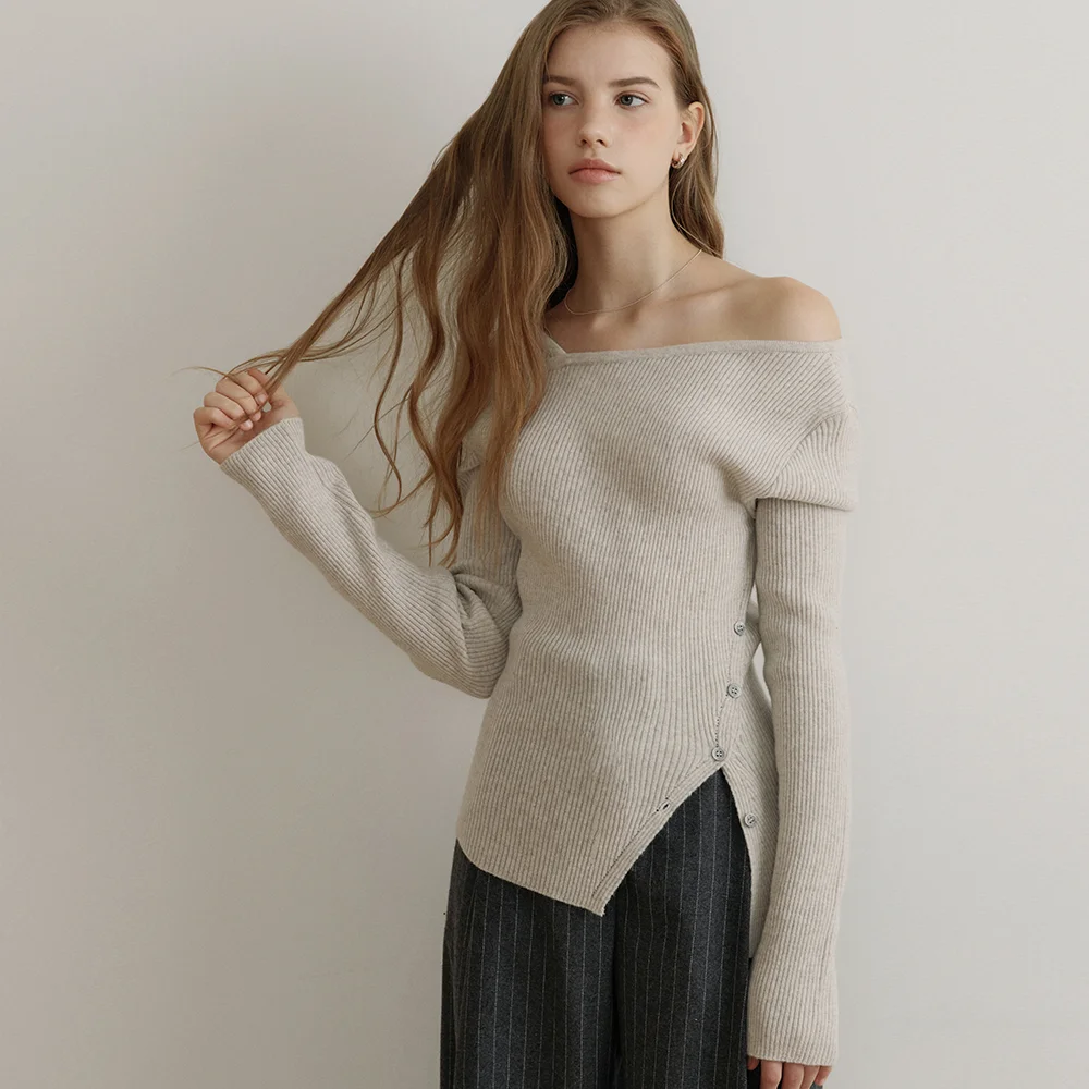 comos 1526 oblique-line slit knit (oatmeal)