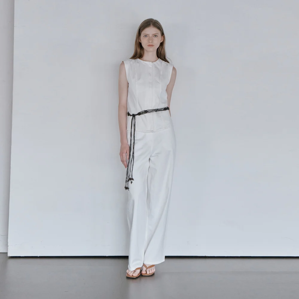 STRIPE COTTON WIDE PANTS (WHITE)