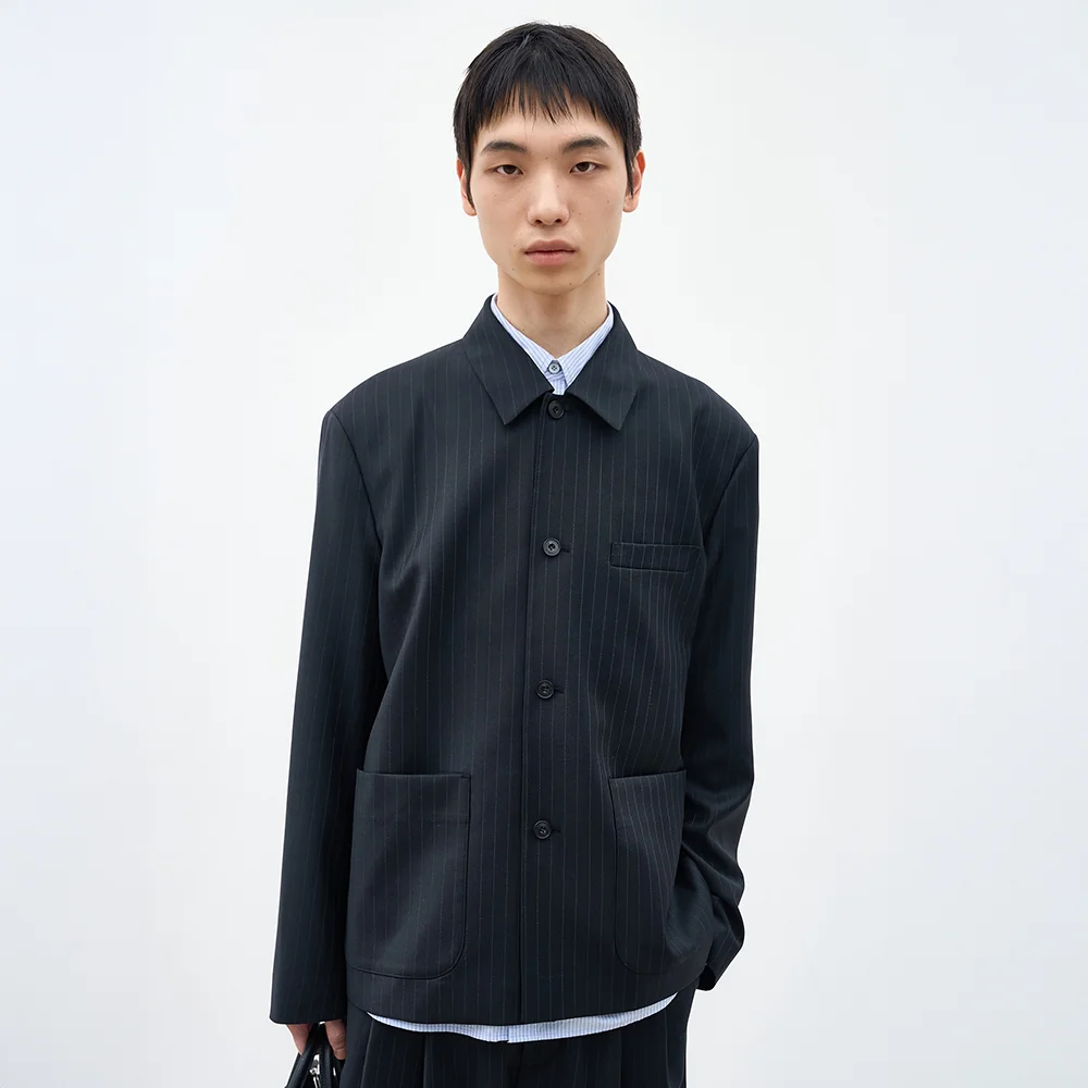 細條紋 單片裝 制服 西裝外套 黑色