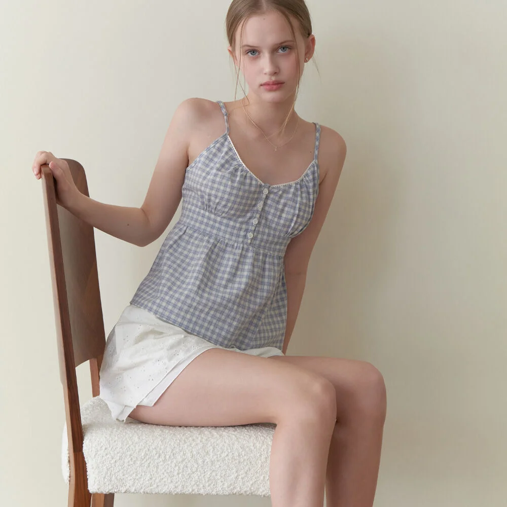 Frutti sleeveless blouse (blue check)