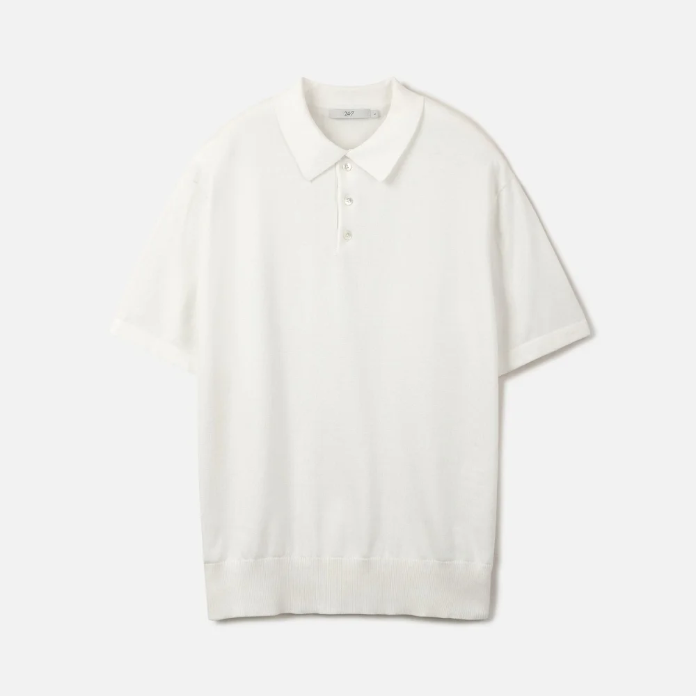 SUPIMA COTTON COLLAR H/S KNIT WHITE (247)