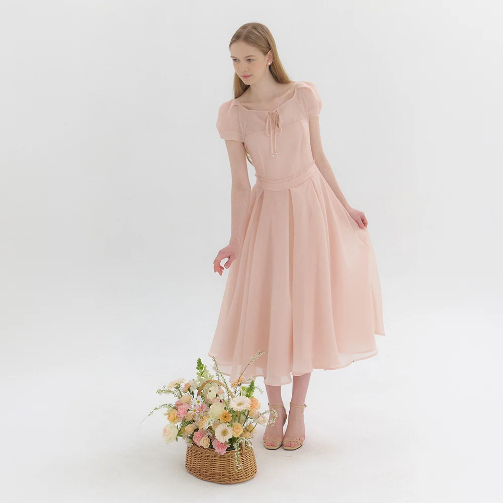 FAIRY Chiffon Puff Flare Dress / Peach(2color)