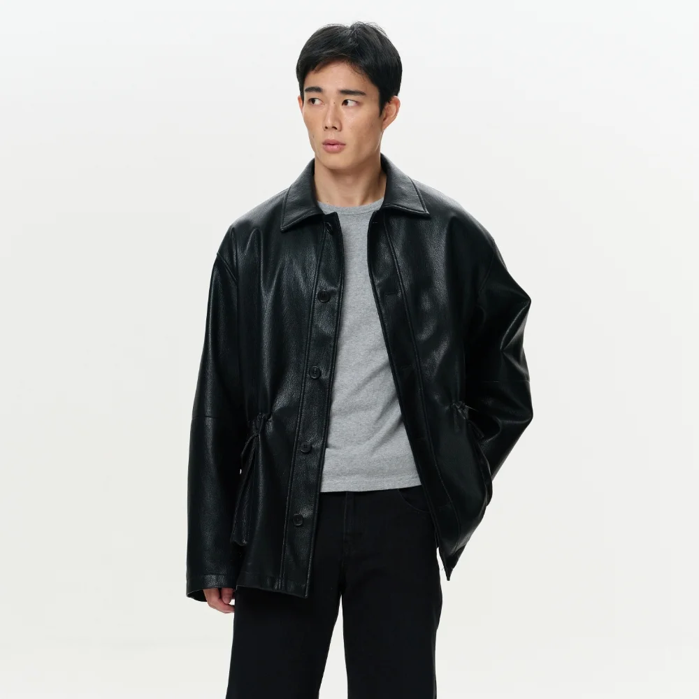 UNISEX ERA FAUX LEATHER SAFARI JACKET - BLACK