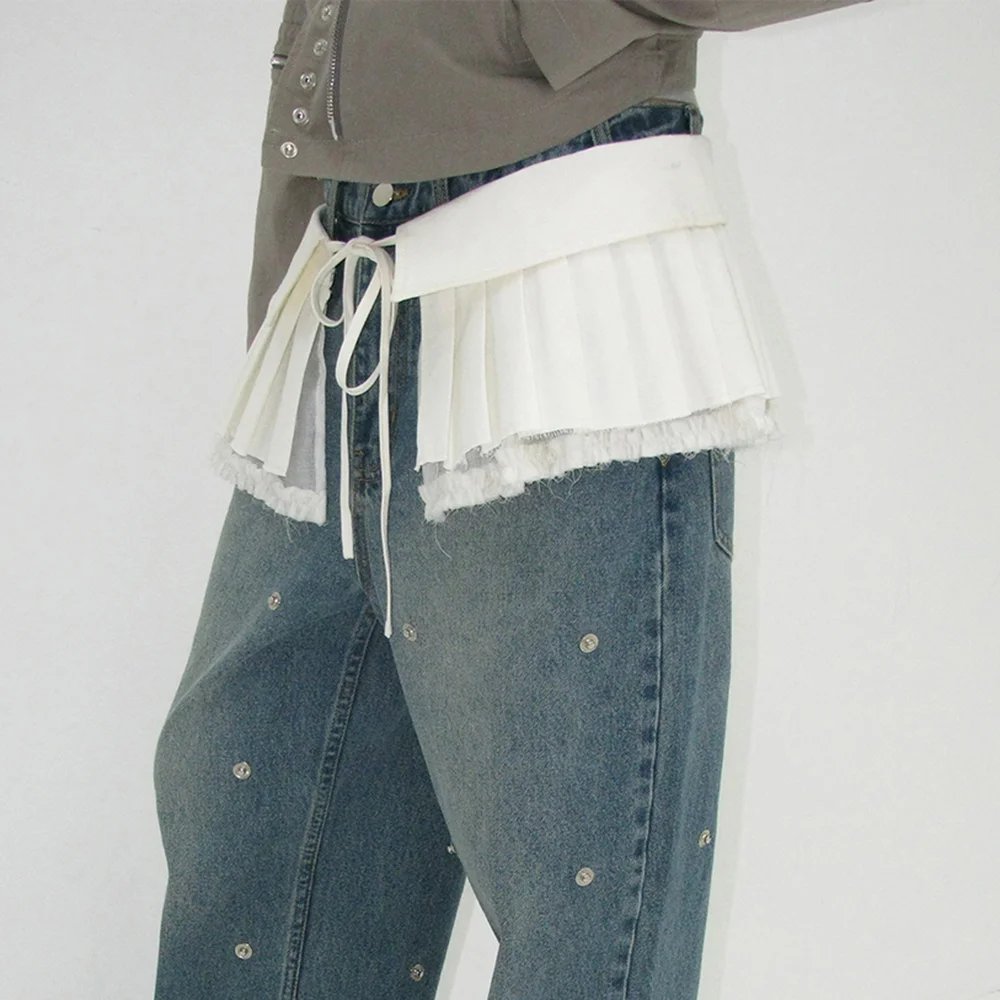 TURN OVER PLEATED WRAP SKIRT_WHITE